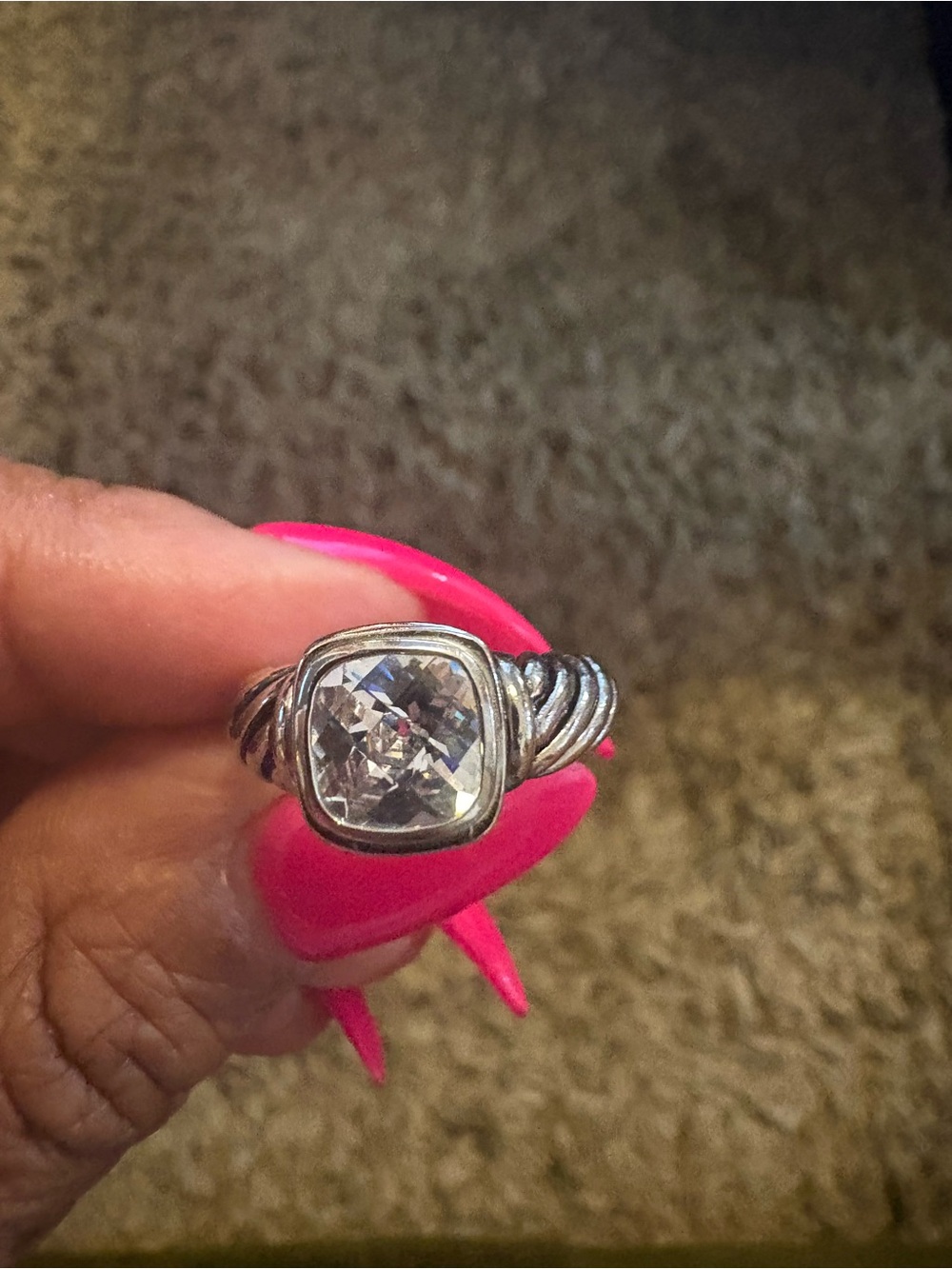 Cushion-Cut Clear Stone Silver Ring - Women's Jewelry